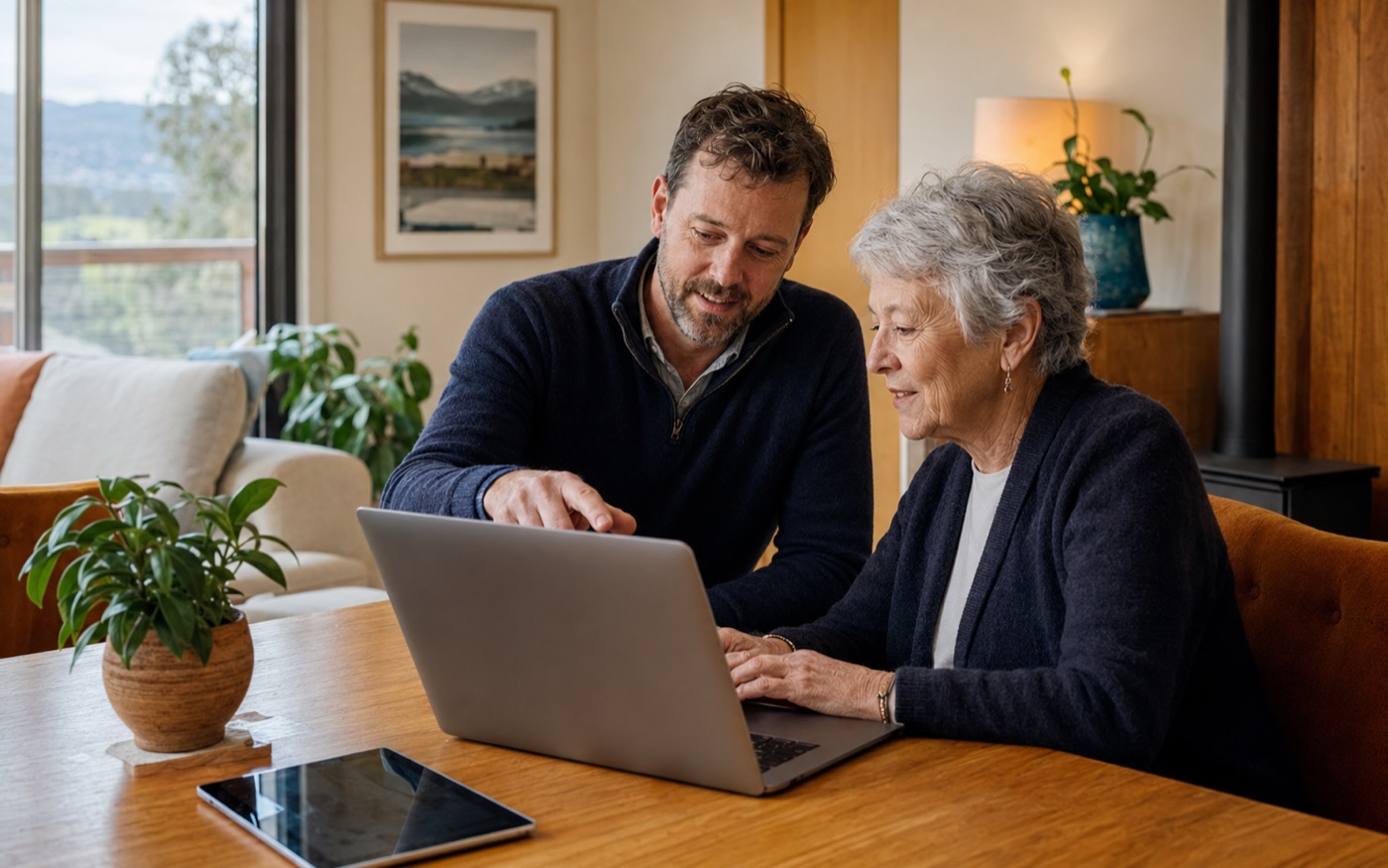 Friendly in-home technology help with a laptop