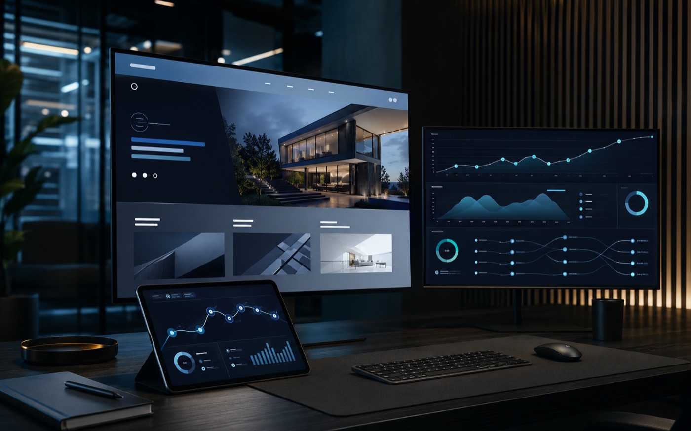 Website design and search performance workspace across multiple screens